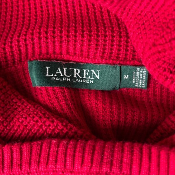 Ralph Lauren - Thermal Knit Cowl Neck Red Sweater - 100% Cotton (Size: M) - Picture 5 of 7
